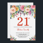 Invitación de cumpleaños 21ª floral rojo<br><div class="desc">Invitación floral 21º cumpleaños para mujeres. Flor floral acuarela. Rojo,  Rosa,  Amarillo,  Naranja,  Flor Púrpura. Cumpleaños de adultos. 30.º 40.º 50.60.º 70.º 80.90.100.º 13.º 15.º 16.º 20.º 21. Para una mayor personalización,  haga clic en el botón "Personalizar" y utilice nuestra herramienta de diseño para modificar esta plantilla.</div>