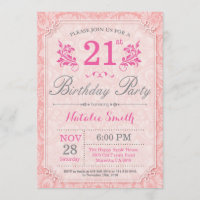 Invitación de cumpleaños 21ª floral rosada para mu