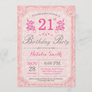 Invitación de cumpleaños 21ª floral rosada para mu