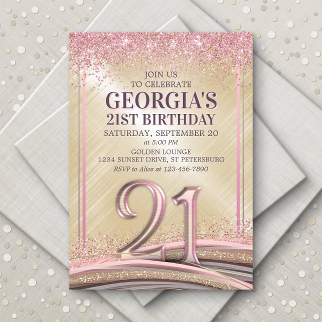 Invitación de cumpleaños 21ª Glam para mujeres (Subido por el creador)