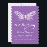 Invitación de cumpleaños 21ª mariposa morada<br><div class="desc">El tipo de cinta de moda y un acento mariposa esbozado a mano esta invitación de cumpleaños.</div>