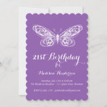 Invitación de cumpleaños 21ª mariposa morada<br><div class="desc">El tipo de cinta de moda y un acento mariposa esbozado a mano esta invitación de cumpleaños.</div>