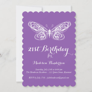 Invitación de cumpleaños 21ª mariposa morada