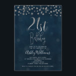 Invitación de cumpleaños 21ª plata falsa y diamant<br><div class="desc">¿Buscando una invitación simple pero elegante para el 21º cumpleaños? Este moderno diseño presenta diamantes como confeti en la parte superior de la invitación y un falso encabezado de caligrafía de Relieve metalizado plateado. El fondo es una imagen texturizada de color azul profundo. Para más invitaciones de cumpleaños 21 en...</div>