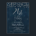 Invitación de cumpleaños 21ª plata falsa y diamant<br><div class="desc">¿Buscando una invitación simple pero elegante para el 21º cumpleaños? Este moderno diseño presenta diamantes como confeti en la parte superior de la invitación y un falso encabezado de caligrafía de Relieve metalizado plateado. El fondo es una imagen texturizada de color azul profundo. Para más invitaciones de cumpleaños 21 en...</div>