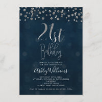 Invitación de cumpleaños 21ª plata falsa y diamant
