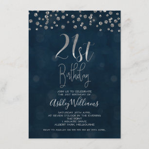 Invitación de cumpleaños 21ª plata falsa y diamant