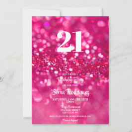 Invitación de cumpleaños 21ª Purpurina rosa calien