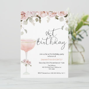 Invitación de cumpleaños 21 a Boho Rubor Floral Gl