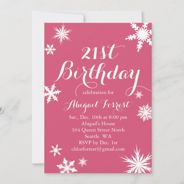 Invitación de cumpleaños 21 a Fuchsia (Anverso)