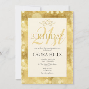 Invitación de cumpleaños 21 a Gold Champagne Bubbl