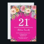 Invitación de cumpleaños 21 a la floral rosa calie<br><div class="desc">Invitación a los 21 años de la Fiesta Floral Rosa Caliente para las Mujeres. Flor floral acuarela. Fondo rosa caliente. Rosa, Amarillo, Naranja, Flor Púrpura. Cumpleaños de adultos. 13. 15. 16. 18. 20. 21. 30. 40. 50. 60. 70. 80. 90. 100. Cualquier edad. Para más personalización, haga clic en el...</div>