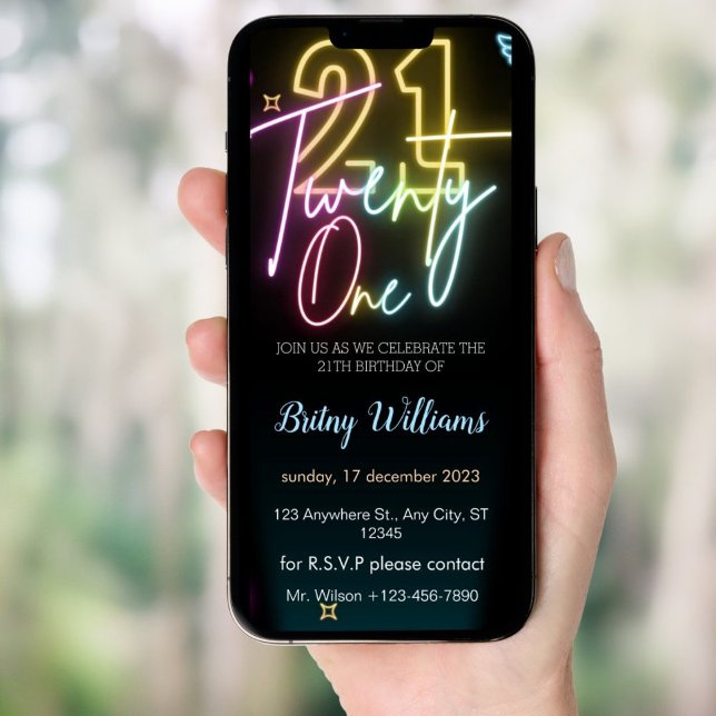 Invitación de cumpleaños 21 a la luz de neón brill (Subido por el creador)