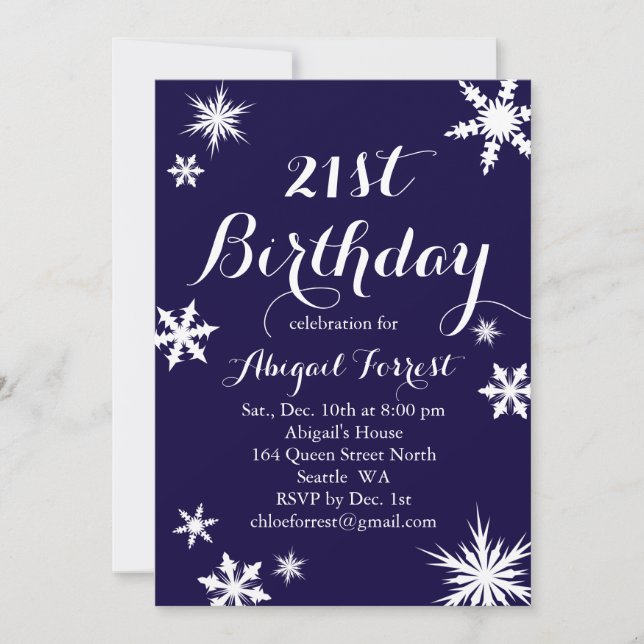 Invitación de cumpleaños 21 a la Marina Winter (Anverso)