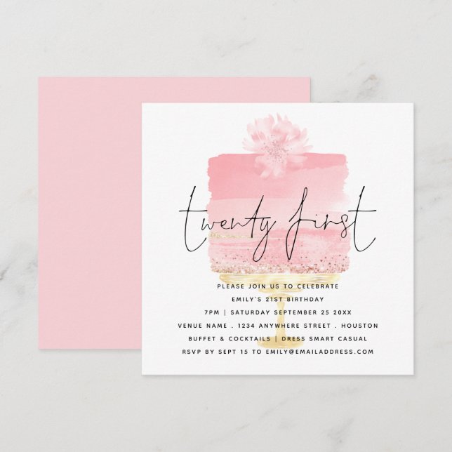 Invitación de cumpleaños 21 a la pastelería rosa m (Anverso / Reverso)