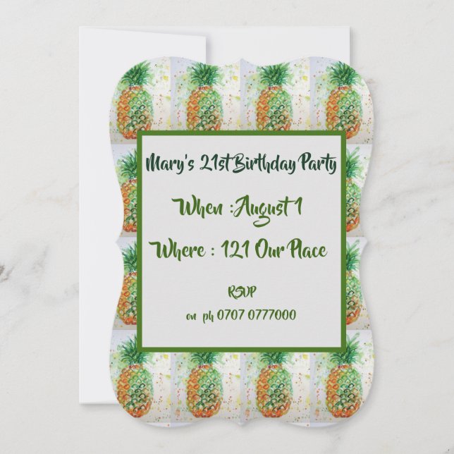 Invitación de cumpleaños 21 a la piña verde (Anverso)