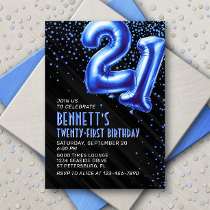 Invitación de cumpleaños 21 a Mens Blue