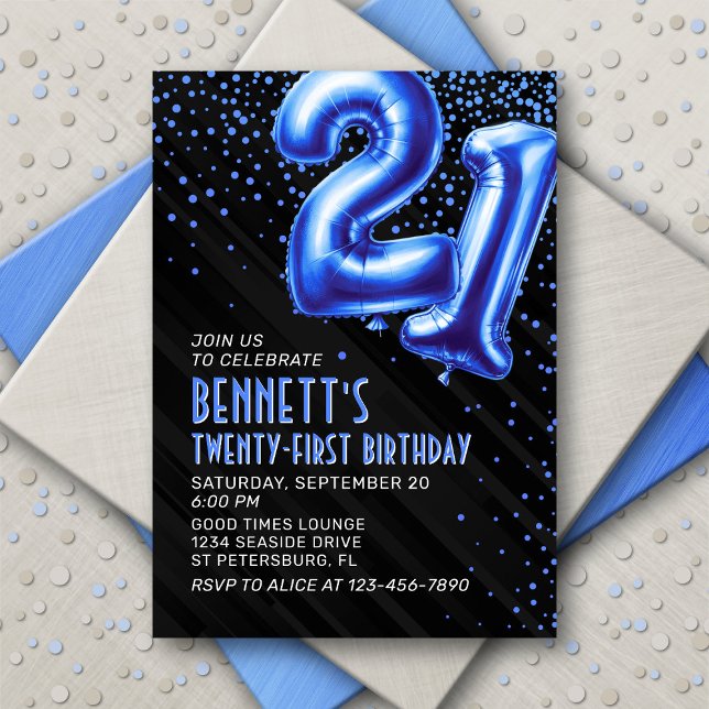 Invitación de cumpleaños 21 a Mens Blue (Subido por el creador)