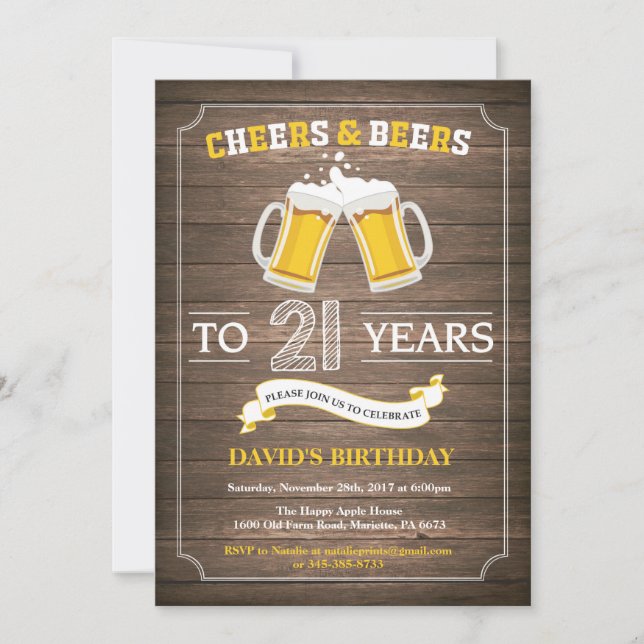 Invitación de cumpleaños 21 a Rustic Beer Surprise (Anverso)