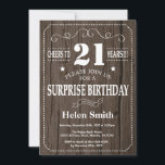 Invitación de cumpleaños 21 a una sorpresa rusa<br><div class="desc">Invitación de cumpleaños número 21 de Rustic Surprise. Tipografía blanca. Fondo De Madera Rústica. Cumpleaños de adultos. Cumpleaños de hombres o mujeres. Invite a un niño o a una Chica. 13.º 15.º 16.º 18.º 20.21.30.40.50.60.70.80.90.100. Cualquier edad. Para una mayor personalización, haga clic en el botón "Personalizar" y utilice nuestra herramienta...</div>