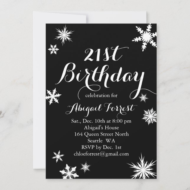 Invitación de cumpleaños 21 al invierno negro (Anverso)