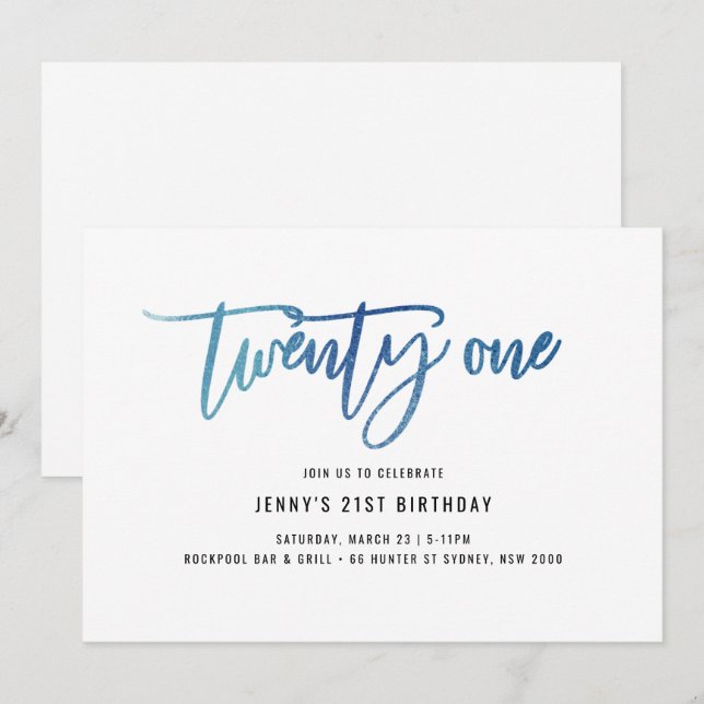 Invitación de cumpleaños 21 al Relieve metalizado  (Anverso / Reverso)