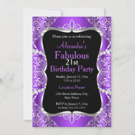 Invitación de cumpleaños 21 años púrpura plata neg