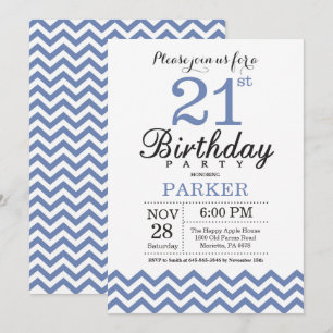 Invitación de cumpleaños 21 azul Chevron