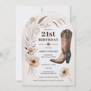 Invitación de cumpleaños 21 Boho Vaquera Occidenta