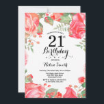 Invitación de cumpleaños 21 Botánico Floral Rojo<br><div class="desc">Invitación de cumpleaños 21 Botánico Floral Rojo. Invitación de cumpleaños floral rosa para mujeres. Flor acuarela. Flores elegantes de rosa y peonía. Cumpleaños adulto. Fondo blanco. Blanco y negro. 13 15 16 18 20 21 30 40 50 60 70 80 90 100, cualquier edad. Para una mayor personalización, haga clic...</div>