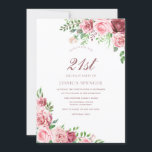 Invitación de cumpleaños 21 Chicas de Rubor de Bor<br><div class="desc">Chicas de Rubor Borgoña Rosa Invitan A Un Elegante Diseño De Borgoña Rosa Floral. Variaciones de la invitación y elementos coincidentes en nuestra tienda</div>