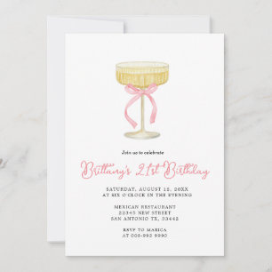 Invitación de cumpleaños 21 con champán dorado y r