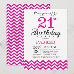 Invitación de cumpleaños 21 con Chevron Rosa Calie