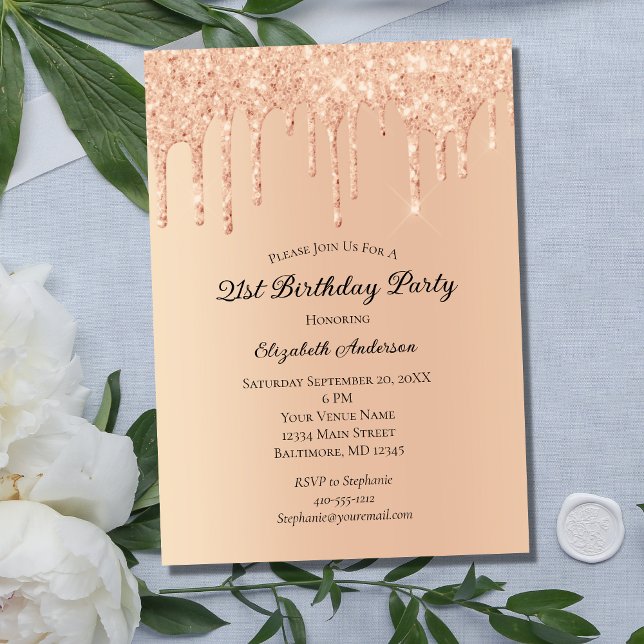 Invitación de cumpleaños 21 con destellos de duraz (Subido por el creador)