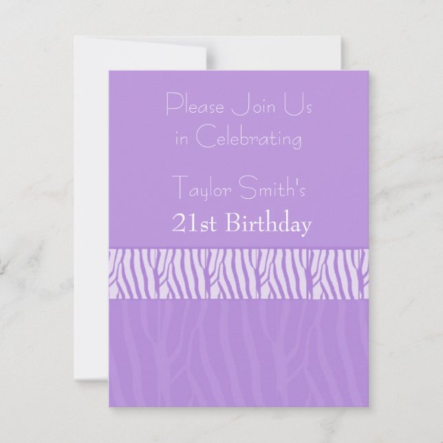 Invitación de cumpleaños 21 con estampado de cebra (Anverso)