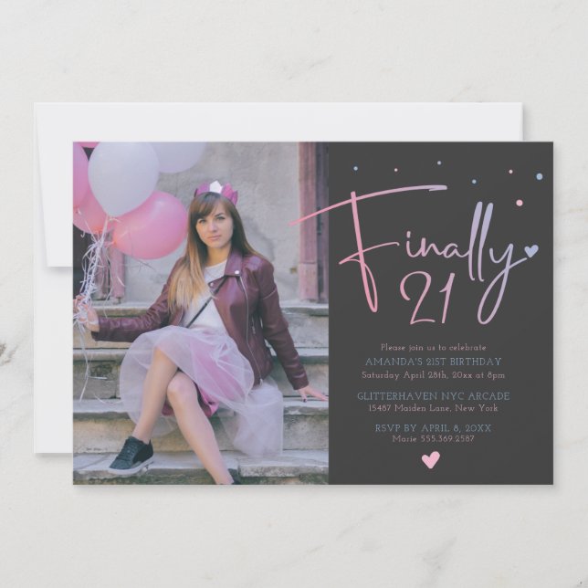 Invitación de cumpleaños 21 con foto (Anverso)