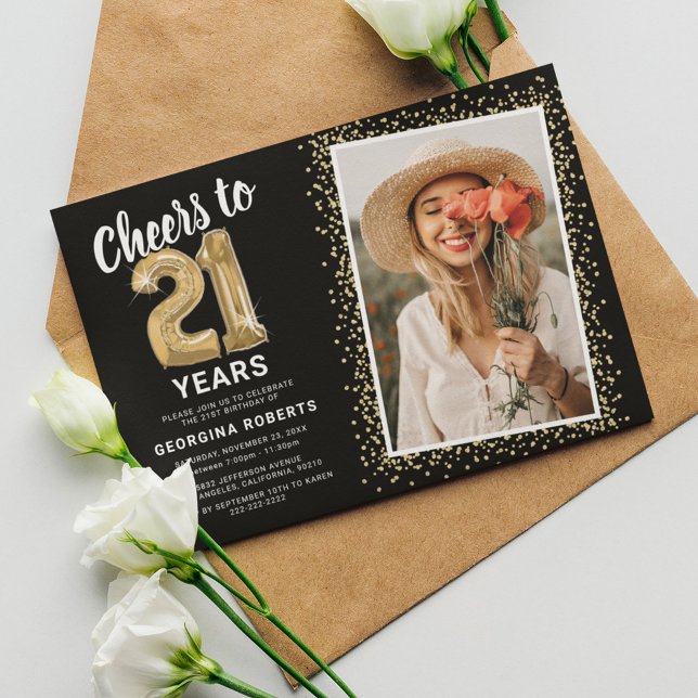 Invitación de cumpleaños 21 con foto de oro negro (Subido por el creador)