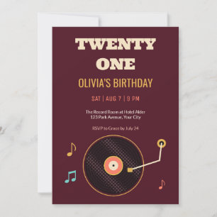 Invitación de cumpleaños 21 con vinilo de medio to