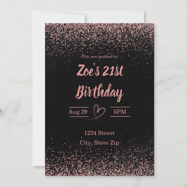 Invitación de cumpleaños 21 – Confeti Brillante |  (Anverso)