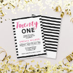 Invitación de cumpleaños 21 de color blanco y negr<br><div class="desc">Invitar a amigos y familiares con esta moda franjas blancas y negras invitando a su 21 cumpleaños con la palabra "Veinte" en acuarela rosa bonito. Personalice esta invitación reemplazando el texto del marcador de posición en la plantilla. Para obtener más opciones, como cambiar el tipo de letra y su tamaño,...</div>