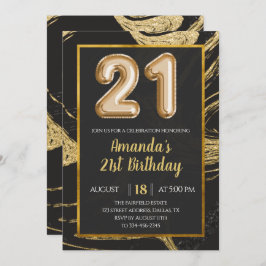 Invitación de cumpleaños 21 de Mármol de oro negro