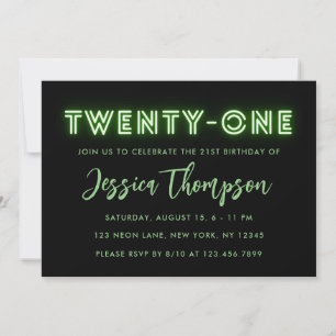 Invitación de cumpleaños 21 de Neon Green
