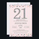 Invitación de cumpleaños 21 de Silver Photo faux S<br><div class="desc">Esta falsa invitación 21 de cumpleaños es simple pero elegante. Cuenta con un borde de puntos polka rosa y falso plateado en la parte superior y base del diseño. El fondo es rosa polvoriento. He incluido un gran número falso de plata en la parte superior y algunos simples divisores. Esta...</div>