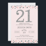 Invitación de cumpleaños 21 de Silver Photo faux S<br><div class="desc">Esta falsa invitación 21 de cumpleaños es simple pero elegante. Cuenta con un borde de puntos polka rosa y falso plateado en la parte superior y base del diseño. El fondo es rosa polvoriento. He incluido un gran número falso de plata en la parte superior y algunos simples divisores. Esta...</div>