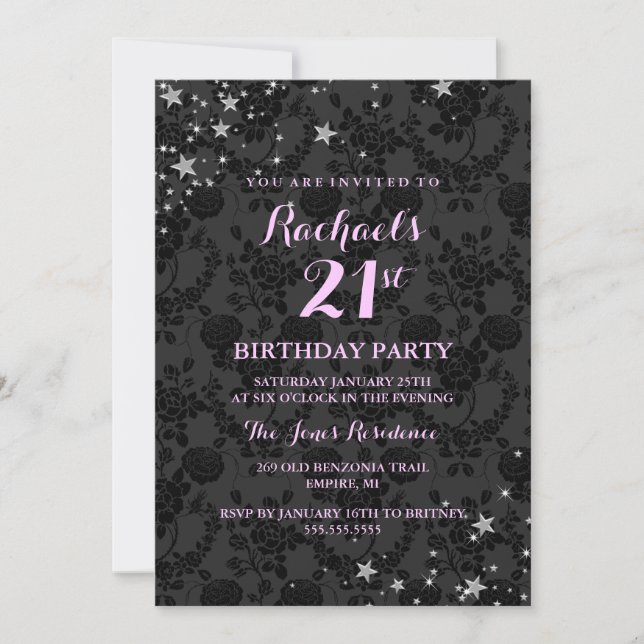Invitación de cumpleaños 21 de Sparkle Stars (Anverso)
