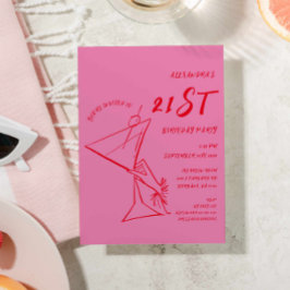 Invitación de cumpleaños 21 del Rojo Rosado Modern