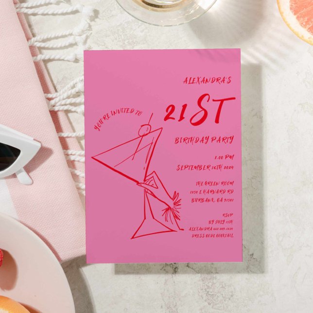 Invitación de cumpleaños 21 del Rojo Rosado Modern (Subido por el creador)