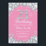Invitación de cumpleaños 21 Diamante rosa y plata<br><div class="desc">Invitación al cumpleaños 21. Diamante Diamante de imitación rosado y plateado. Elegante invitación de Bash de cumpleaños. Cumpleaños de adultos. Cumpleaños de las mujeres. Cumpleaños de los hombres. Para una mayor personalización,  haga clic en el botón "Personalizar" y utilice nuestra herramienta de diseño para modificar esta plantilla.</div>