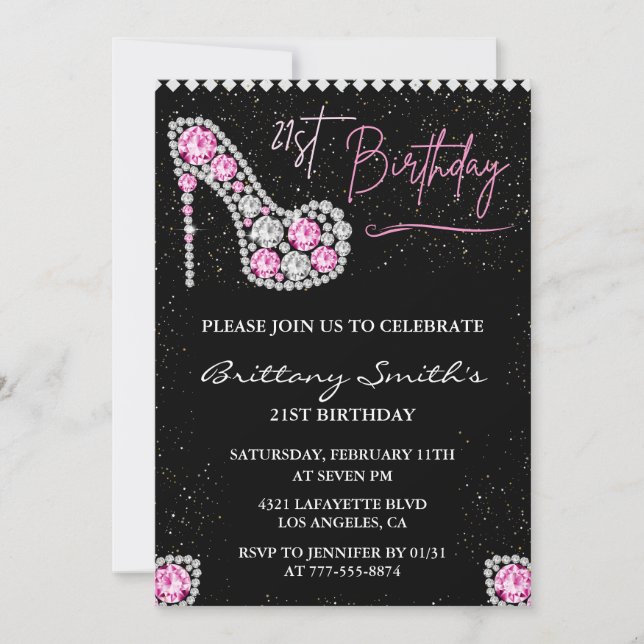 invitación de cumpleaños 21 Diamond Glam Rosa Plat (Anverso)