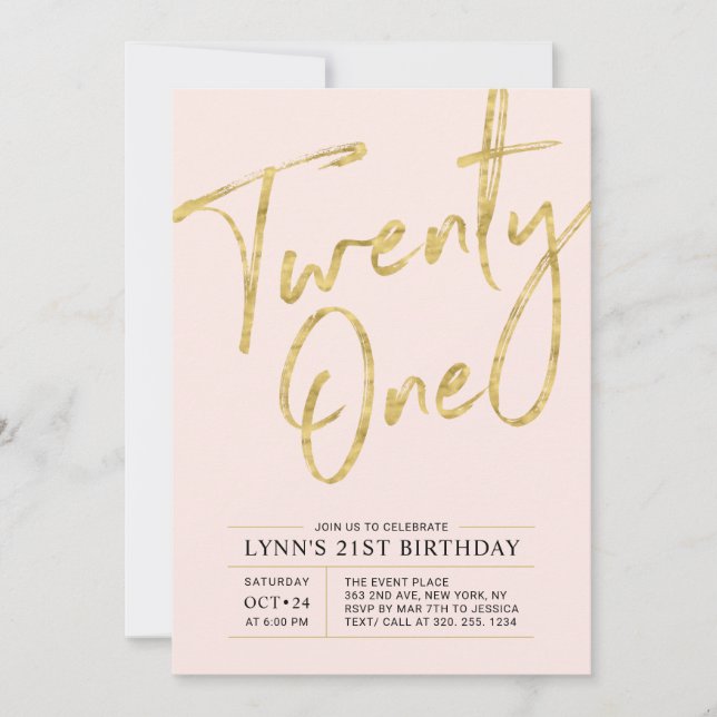Invitación de cumpleaños 21 dorada | Veintiuno (Anverso)